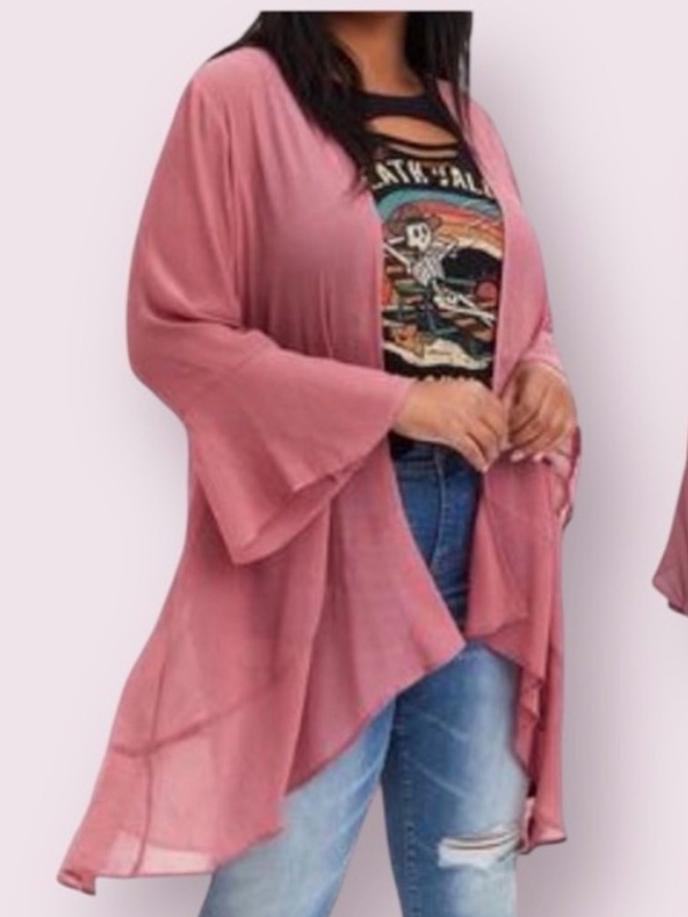 Torrid Chiffon Tulip Sleeve Kimono Duster Dusty Rose Pink Size 1X / 14/16